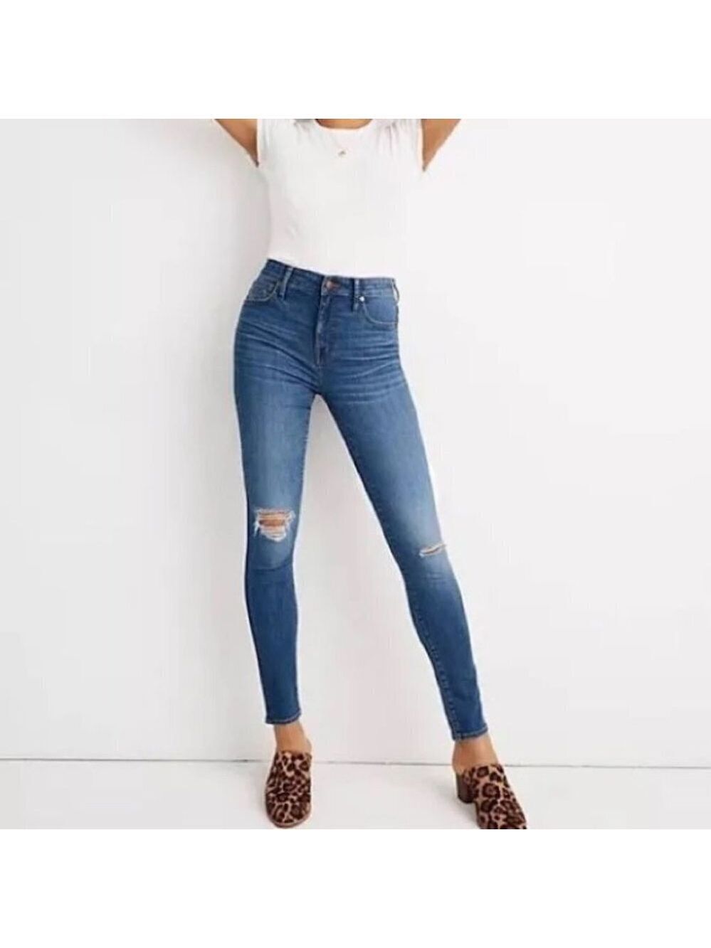 Madewell Skinny Jeans Blue Size 28 Cropped Distressed B7078